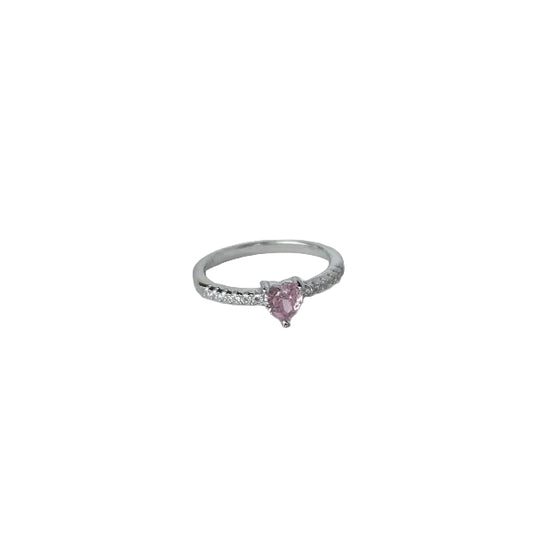 MINI PINK HEART SILVER RING - MARO JEWELRY